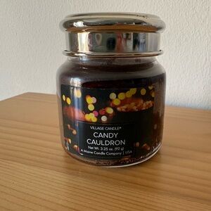 Village Candle "Candy Cauldron" Small Jar Silver Lid Chocolatey Retired/Seasonal